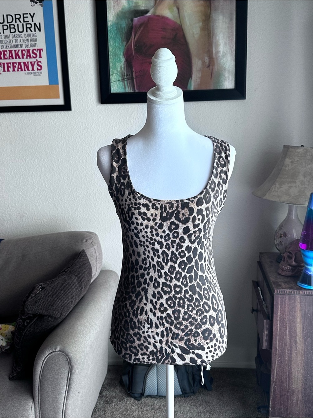 Zara Beige and Black Leopard Scoop Neck Tank
